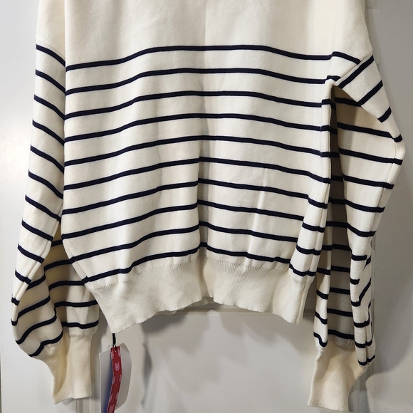 NWT - Cider Black and White Striped Sweater with Button Accents - Picture 4 of 12
